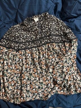 Mixed Floral Peasant Blouse in Black and Brown - Women’s Top